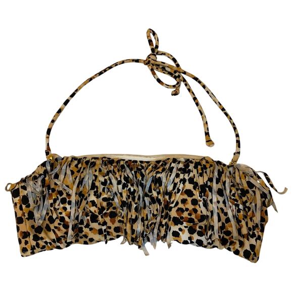 Victoria's Victoria Secret Bikini Top Cheetah Fringe Halter Tie Size Small S EUC - Picture 1 of 6